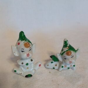 Holiday Elf Figurines - Green and White 1950' JAPAN